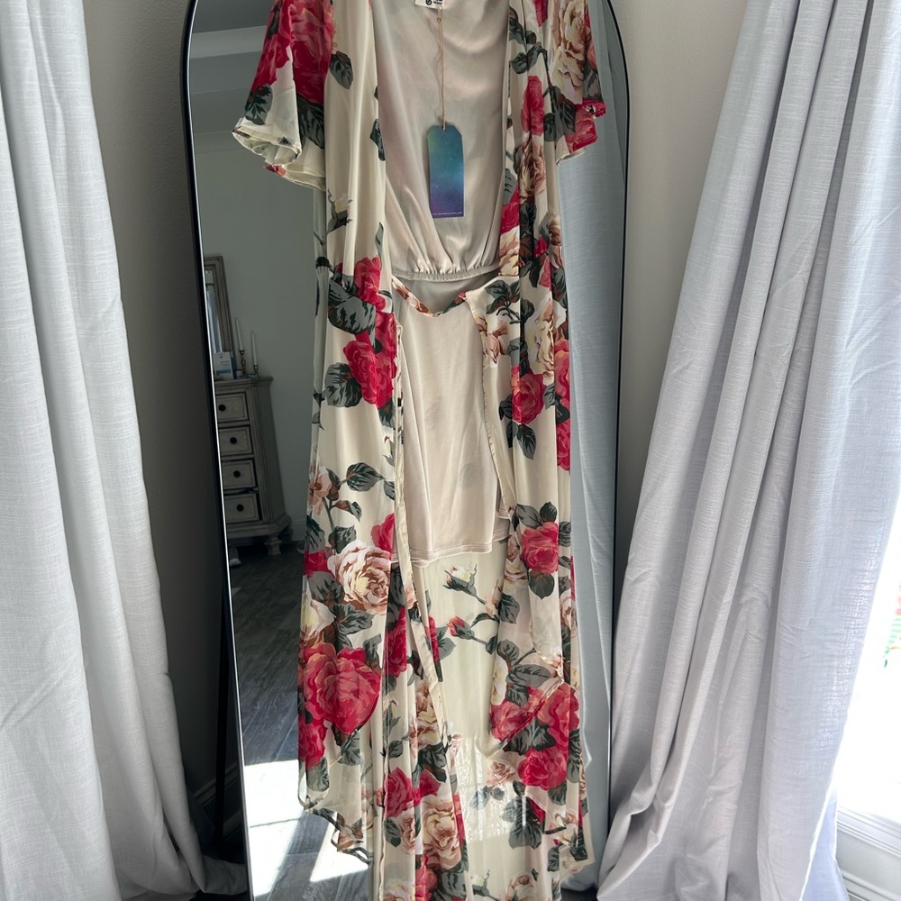 Show Me Your MuMu Floral High Low Dress - Red and Cream